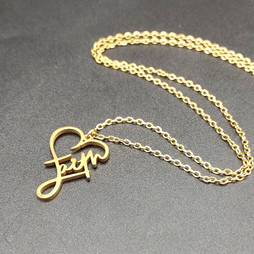 Gold Plated Necklace w/ Heart Faith Pendant Anniversary Birthday Faith Gift